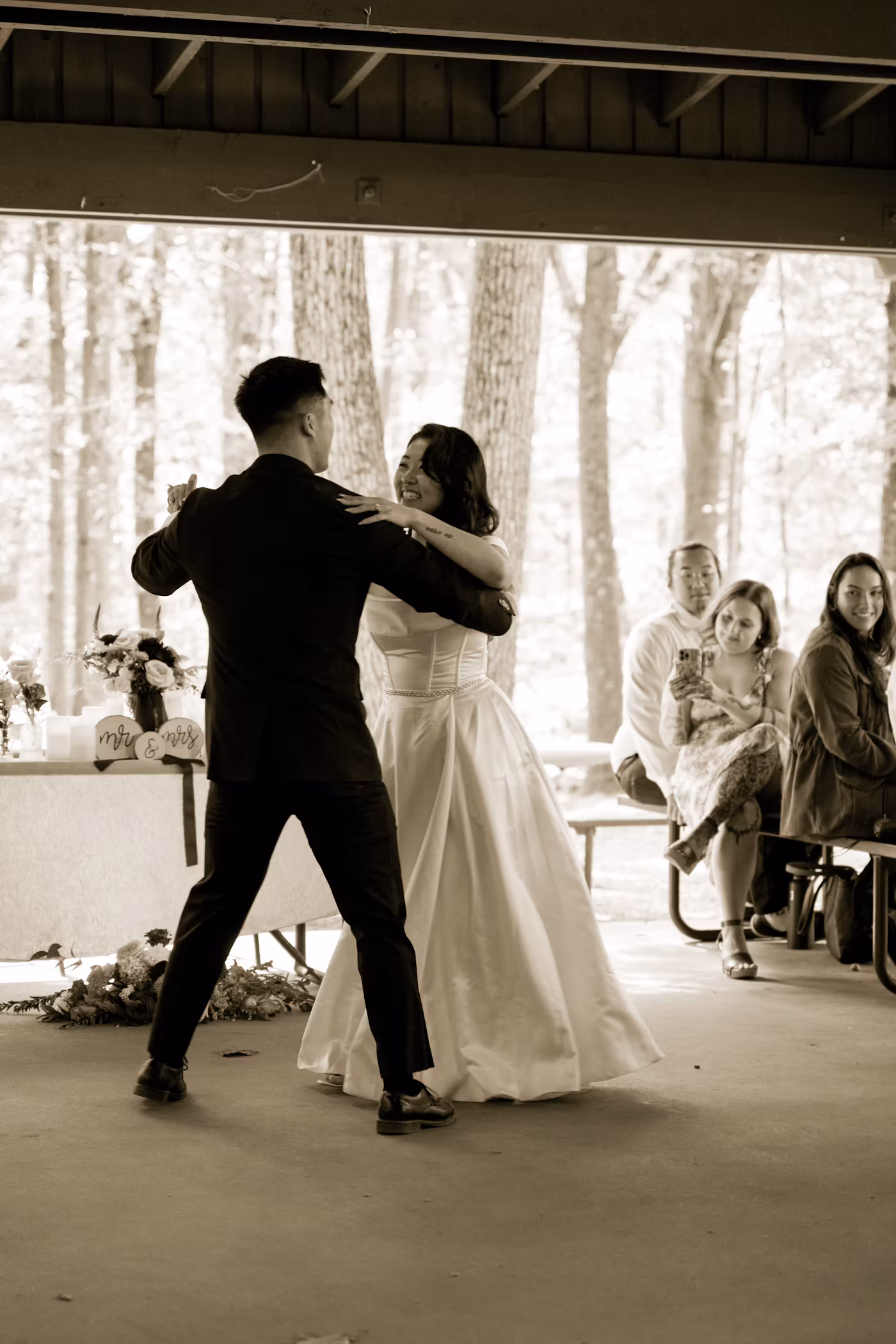 Newlyweds sharing their first dance
